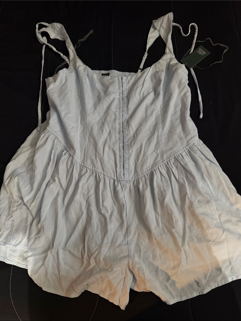 wild fable Pale Blue Linen Romper with Smocked Back